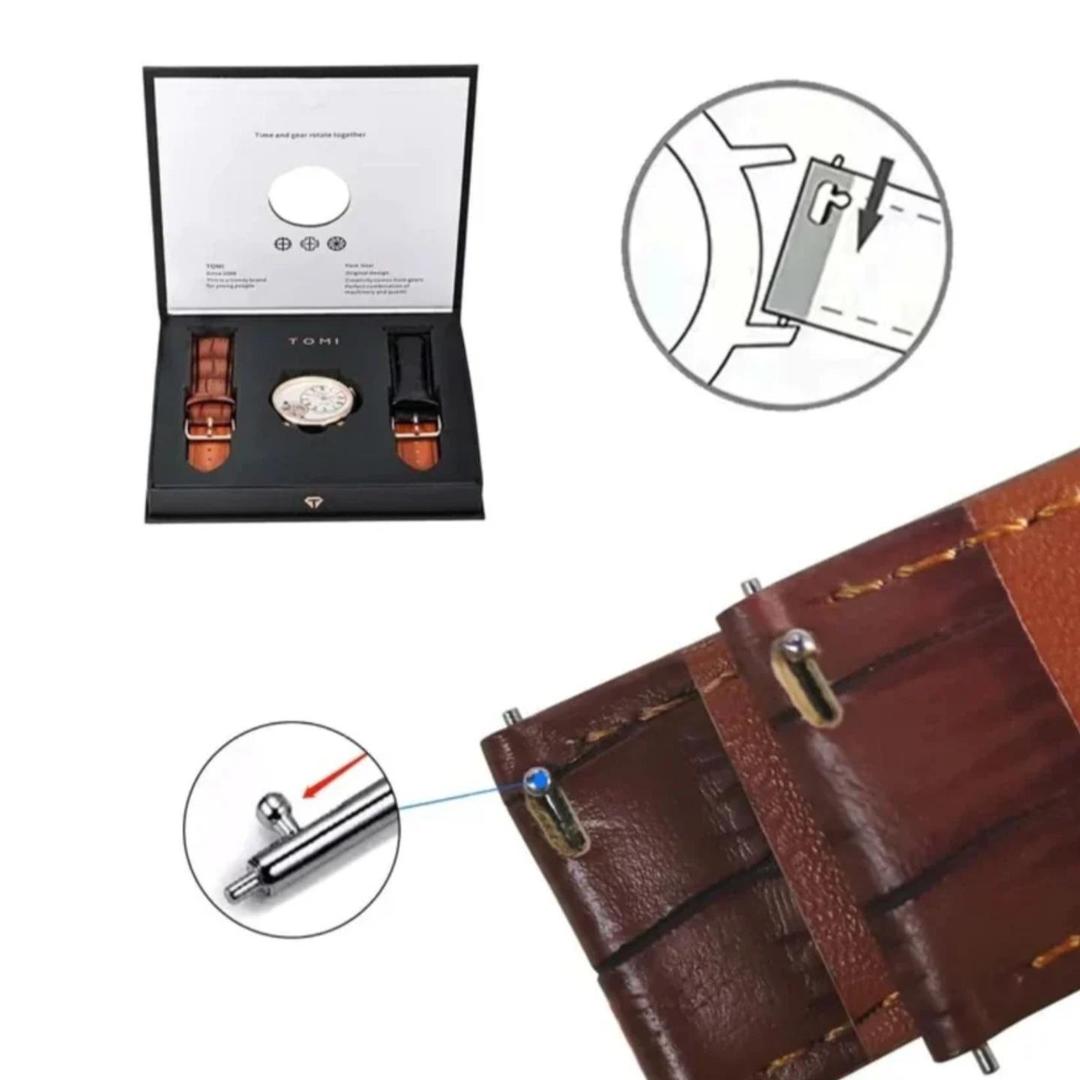 Men's Stainless Steel Watch Set - 3 Pcs with 1 Analogue Timepiece and 2 Watch Straps