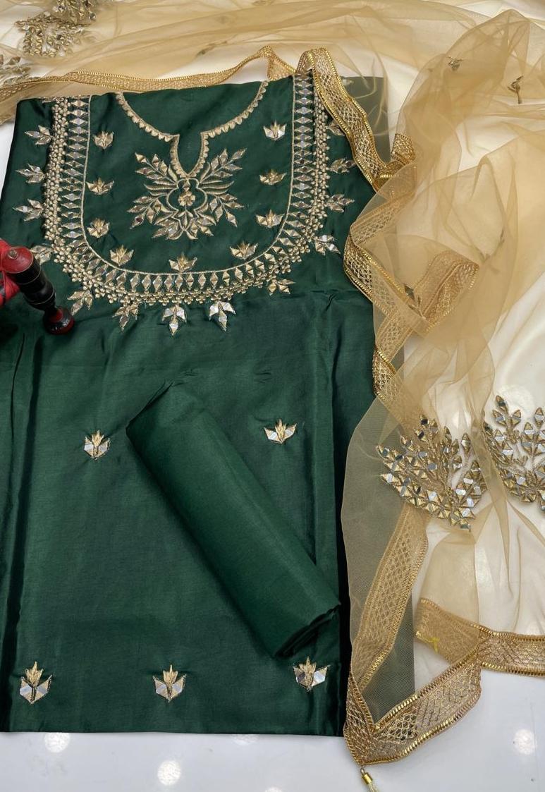3 Pcs Women's Unstitched Mirror Work Suit